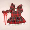 Christmas Dog Dresses Strap Autumn Winter Clothing Skirt Cat Pet Cosplay Checker Clothes for Small 240411