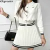 Tatlı Örme İki Parçalı Set Kadın Preppy Style Pileli Etek Setleri Küçük Kokulu Kazak Sweater Hardigan Etekler 2 Takım 240412