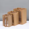 Present Wrap 12pc Kraft Paper Sdales Hantera väska med fönster shopping bär bukettblommor bröllop födelsedag inpackning väskor