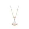 Luxury Boutique New Small Skirt Necklace Women's Fan shaped White Fritillaria Red Jade Marrow Full Diamond Double Layer Pendant Clavicle Chain