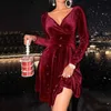 Robes sexy urbaines Taille d'automne Robe de vacances pour femmes 2024 Cordigure en V V Long Slve Elegant Party Christmas MIDI Robes Luxury Vêtements YDL14 1 T240415