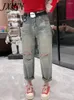 Damesjeans JXMYY 2024 Zomer Dunne mode Big Size Big Big Size Rechte been Casual losse negen punten Haren broek voor vrouwen