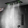 Robinets de douche thermostatique Set Système de douche noire LED 5 fonctions colonne brouillard cascade Massade Massage Pluie portable