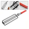 Tools Reusable Grill Mat Lockable Grate Wood Handle BBQ Grilling Basket Perfectly Cooked Sausages Securely Holds Six