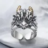 Äkta S925 Sterling Silver Rings for Women Men Fashion Vintage Golden Relief Dragon Head Punk Jewelry 240412
