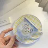 Xícaras pires de pires de café cerâmica xícara de café e pires Conjunto de pires retro inglês expresso canecas da tarde porcelana tazza colazione xadrezas