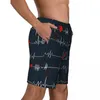 Mäns shorts elektrokardiogram bräde sommar kawaii cool stilen strand man sport fitness snabb torrmönster badstammar