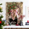 Fiori decorativi Christmas Wooden Wagon Ruota Giove inverno Pino Ago Bowknot Ornament per caduta della parete della porta d'ingresso