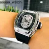 Richardmill Watch Business Leisure Mens Automatic Mechanical Hollowed Out Skull with Diamond All Over the Sky Star Personality Fashion