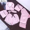 Sexy Pyjamas JRMISSLI pyjamas women 7 pieces Pink pajamas sets satin silk y lingerie home wear sleepwear pyjamas set pijama woman L410