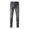 Męskie dżinsy przybycia marka farba Graffiti Slim Fit Unana uszkodzona zniszczona otwór chude jeansowe dżinsowe spodnie