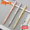 Pennor 50 st metallboll Point Pen Rose Gold Pen Custom Logo School Office Supplies Stationery Business Gift Bokstäver Graverat namn