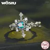 Cluster Rings Wostu 925 Sterling Silver Rainbow Mystic Quartz Cross Open For Women Retro Eternity Faith Ring Party Jewelry Family Gift