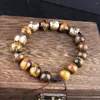 Bangle Dark Vintage Agate Skull Armband For Men Natural Stone Tiger Eye Charm Women Punk Hip Hop justerbara smycken grossist