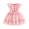 Girl Dresses FocusNorm 3 Colori Summer Kids Girls Abito Principessa 0-4y Sleevelessico Pulsante Front Fronte 3D Tulle Party