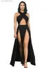 Basic Casual Dresses Sexy Cross Strap Off Shoulder Solid Color Split Black Long Dress 2020 Summer Women Asymmetrical Party Club Dress Plus Size M-3XL 1 T240415