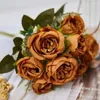Decorative Flowers Realistic Simulation Bouquet Multi Layers Petal Artificial Peony Clear Vines Green Leaf Fake Flower Plant Home Decoration