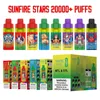 Original Sunfire Stars Dtl 20000 Puffs Einwegvolf 12k 15k 20k Shisha Vapor 600mah wiederaufladbare RGB -RGB Vorgefüllt 0%2%5%einstellbarer Luftstrom Sichtbare Geräte Mesh Coil