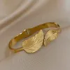 Bracelet Greatera Feuilles épais en acier inoxydable Bracles pour femmes feuilles en métal plaqué or bracelets waterpfoof bijoux