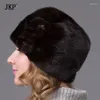 Basker Russian Winter Fur Hat For Women äkta Mink Cap med blomstil 2024 Varm av hög kvalitet eleganta damer DHY-64