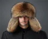 Heren Echte vossenbont en echte lederen hoed Russische Ushanka Winter Warm Aviator Trapper Bomber Ski Earmuffs Cap1006850