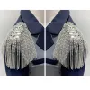 Shoulder Jewelry Tassel Rhinestones Epaulettes DIY T Shirt Clothing Accessories Gold Silver Brooch Epaulet Shoulder Brooches 1PC