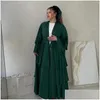 Etniska kläder 2024 Ramadan Open Abaya Dubai Cardigan Muslim Coat Arab Dress With Belt Turkiet Abayas For Women Kimono Islamic Kaftan Otej9