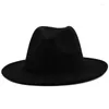 Berets Simple Outter Stripe Patchwork Women Fedoras Top Jazz Feel Wide Brim Hats Unisex Cowboy Panama Wool Fedora Шляпа
