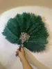 Hochzeitsblumen Peorchid Crystal Bridal Fan Bouquet Alternative grüne Feder Gatsby 1902s Hand brüllende Gold Brosche Blumensträuße
