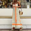 Casual jurken zomer stiksel ruche strandjurk vrouwen sexy patroon boho los spaghetti riem print vrouwelijke vestidos