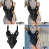 Women'S Shapers Womens Leather Lace Mesh Stitching Sexy Underwear Jumpsuit Femme Pajamas Porn Cosplay Costume Product Drop Delivery A Dhczl