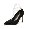 Dress Shoes Small Size 30-44 Stiletto Heel Pointed Toe Suede Pearls High Heels Women Black Elegant Large Pumps