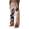 남성용 바지 별과 줄무늬 높은 허리 인쇄 패턴 느슨한 바지 외부의 캐주얼 포켓 레이스 위로 큰 크기