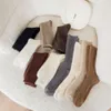 Socks & Hosiery Women's Solid Color Wool Double Needle Cashmere Medium High Tube Coffee Colored Winter Thickened Pile