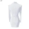 Lässige Kleider Pulabo Frauen gepolstert schultergereichter Blazer Kleid Langarm Weißer Bleistift Elegante Damen Büro Workwear Vestidos