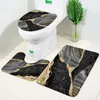 Bath Mats 3pcs Sets Black Marble Gold Grey Lines Creative Abstract Geometric Art Home Bathroom Door Anti-Slip Rug Toilet Lid Mat