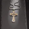 Pendant Necklaces Classic Stainless Steel Black Three Tier Jesus Cross Necklace Men Women Catholic Prayer Amulets Jewelry