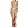 Casual Dresses Sequin Summer For Women One Shoulder Ruched Slim Maxi Long Female Backless Sexy Party Vestidos 2024