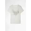 24SS Zadig et Voltaire Femmes Designer Coton Summer T-shirt Simple Trend Ailes Hot Stamp Imprimé lin rond Round Cascured Casual Pullor Spullover Pilluche à manches