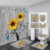 Rideau de douche floral rustique ensemble jaune tournesol fleurs bleu fleurs de salle de bain décorative de salle de bain de salle de bain couvercle couvercle de couvercle