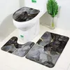 Mattes de bain 3pcs ensembles marbre noir gris lignes gris créatif abstrait géométrique art maison porte de salle de bain porte antidérapante tapis de toilette de toilette