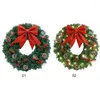 Decorative Flowers Christmas Door Decor Wreaths Battery Powered 40CM Ornaments Realistic Plastic With Red Bow Light Up For Home Party