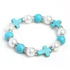 Link bransoletki moda damska turkusowa bransoletka Pearl Cross