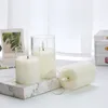 Glass Tube 3D Wick LED Pillar Lights Battery Operated Candles Set Home Wedding Party Table Decoration-Amber