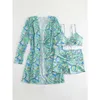 Women's Swimsuit Three Or Four Piece Printed Drawstring Tie Long Sleeve Sun Protection Set CYX041109