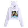 Designer Womens Hoodies Sweatshirts Hot Search Jojos Underbara äventyrsserie Japanese Animation Tryck Girls Open Navel Cats Ears Steared Catear Shaped Brea