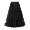 Modne spódnice Tutule Tuulle Maxi spódnica kobiet 2024 Koreańska elegancka siatka A linia wysokiej talii Plated Long Female P574