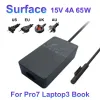 Chargers 15V 4A 65W pour Microsoft Surface Pro7 Prox ordinateur portable Adaptateur d'alimentation du livre 1706 1866 1867 Charger 5V1A
