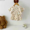 Kledingsets 2024 Zomer nieuw in baby jongensmeisjes Wafle Clothing Set 2pcs-Kids Toddler T-shirts + shorts pasgeboren print kleding 0-3Y Y240412