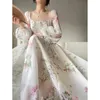 2023 Summer Korean Style Floral Evening Party Dresses Chiffon Long Sleeve Beach Midi Fairy Dress Vestidos De Ocasion Formales 240402